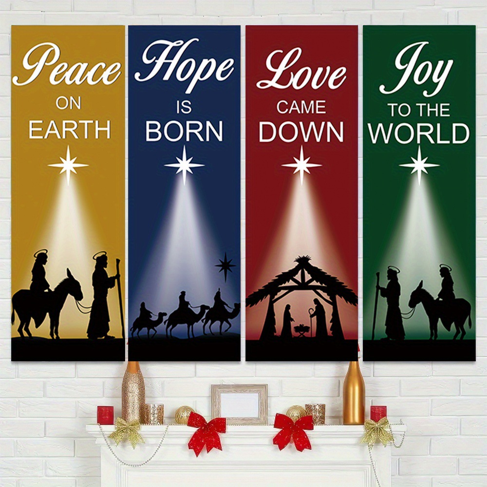 Home Decor Location - 4-Piece Christmas-Themed Banners Depicting Religious Blessings,