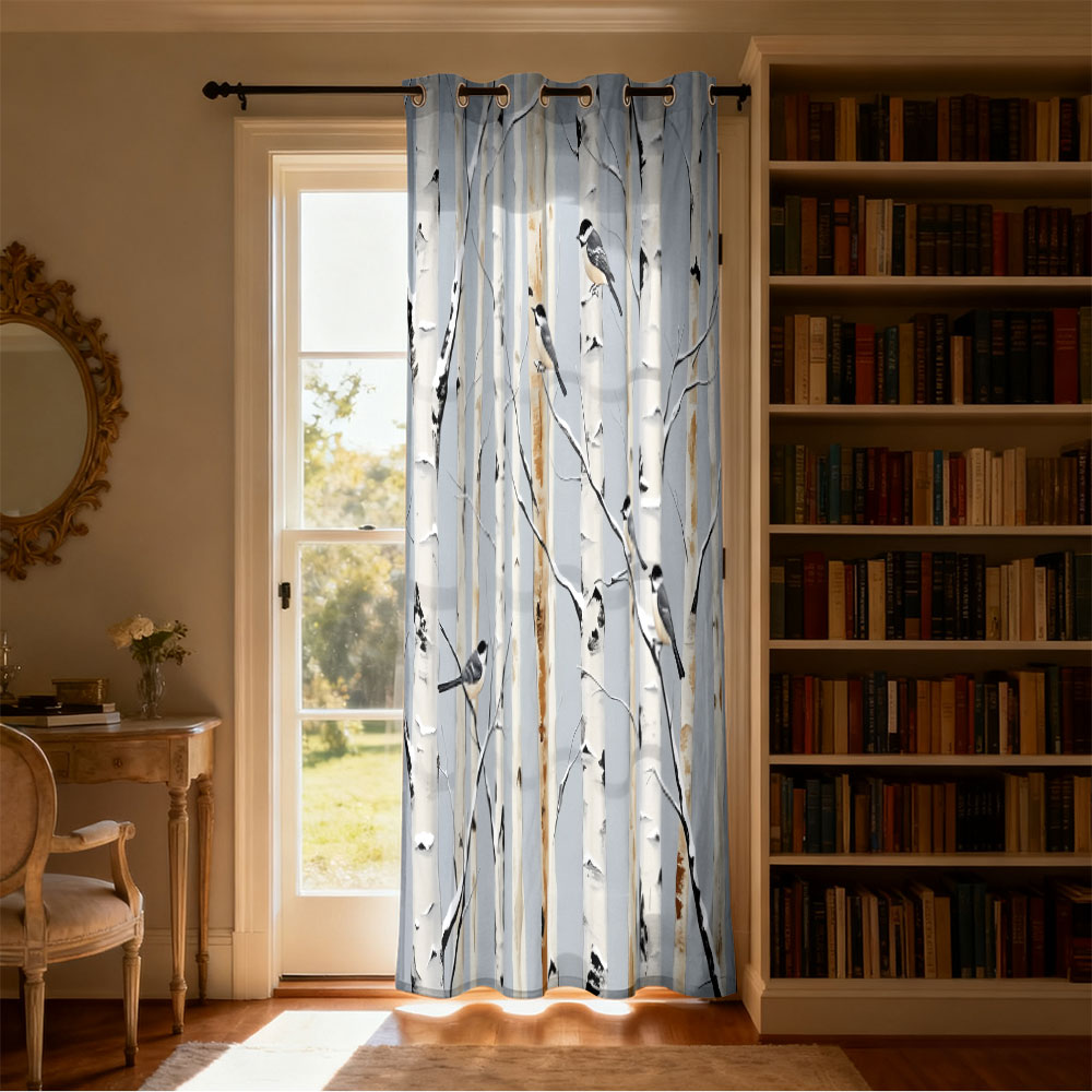 1pc birch forest titmouse prin - Home Decor Curtain review and price
